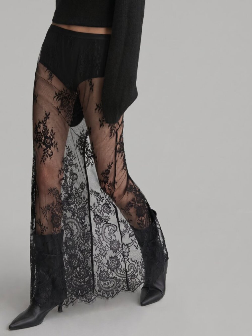 Women Sheer Black Lace Maxi Skirt High Waist Sexy Gothic Mesh Overlay Skirt - Picture 3 of 7